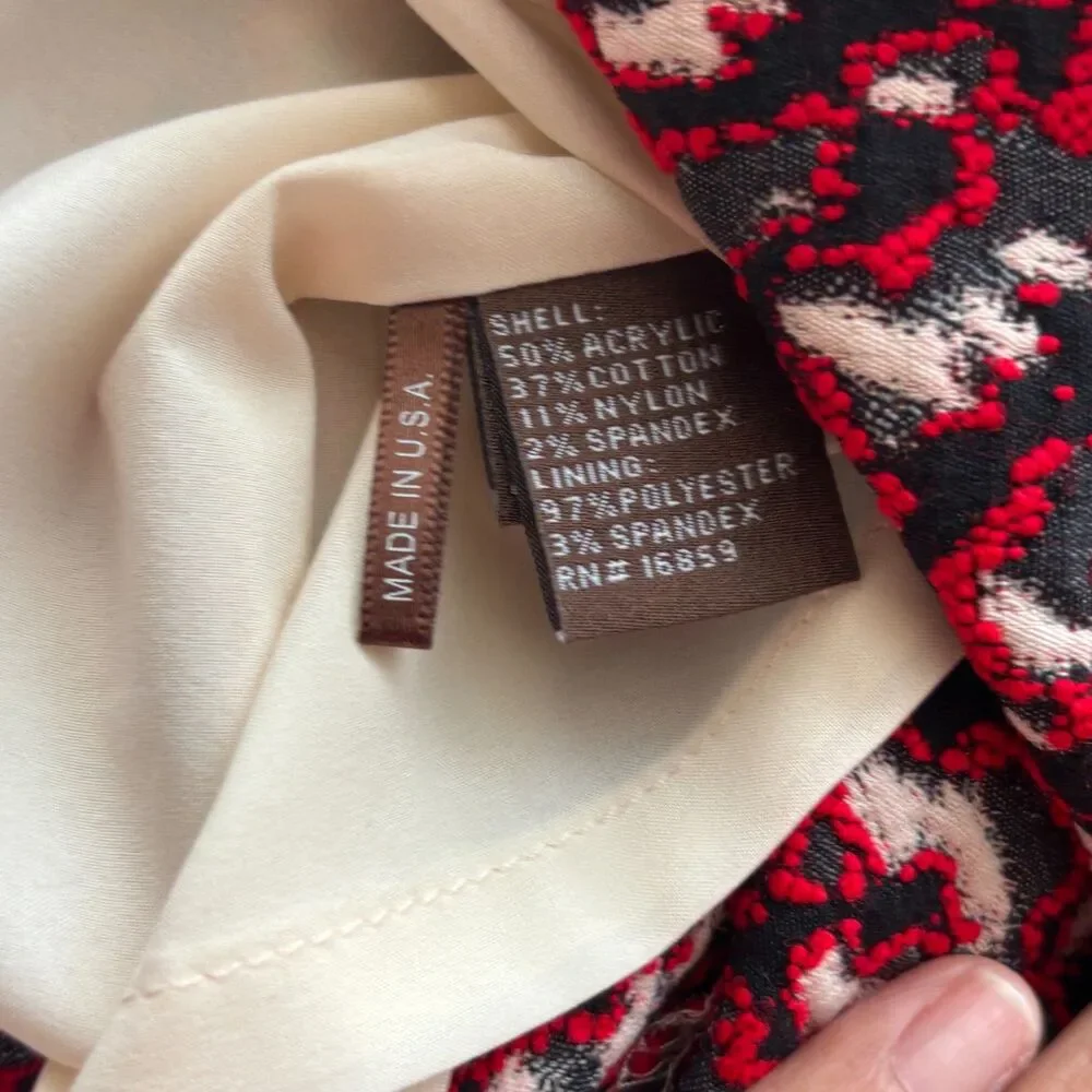 J. McLaughlin Elm Skirt Beige Red Watermark Jacquard Business Skirt Size 12